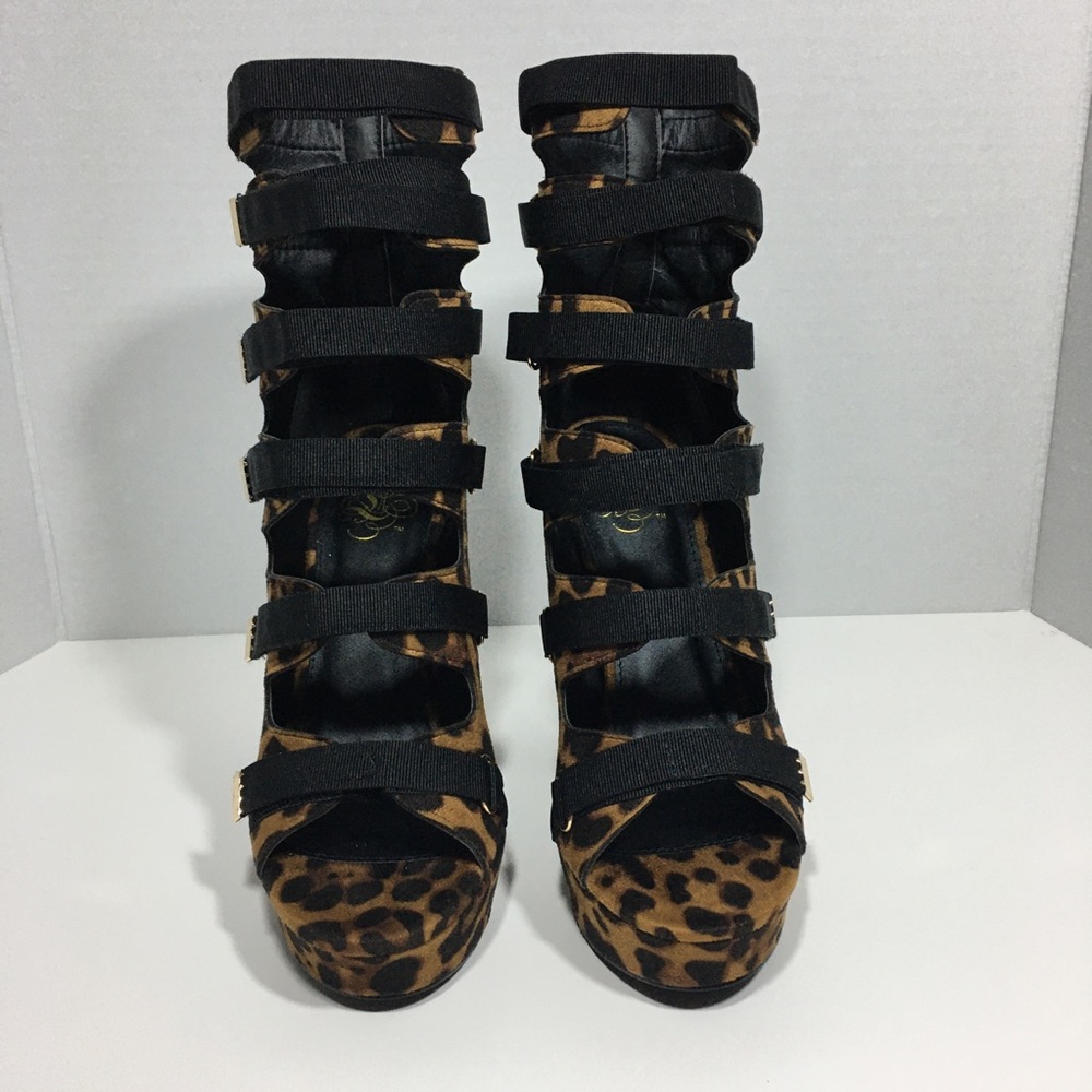 Liliana Leopard Print Strappy Platform Heels - Picture 4 of 6